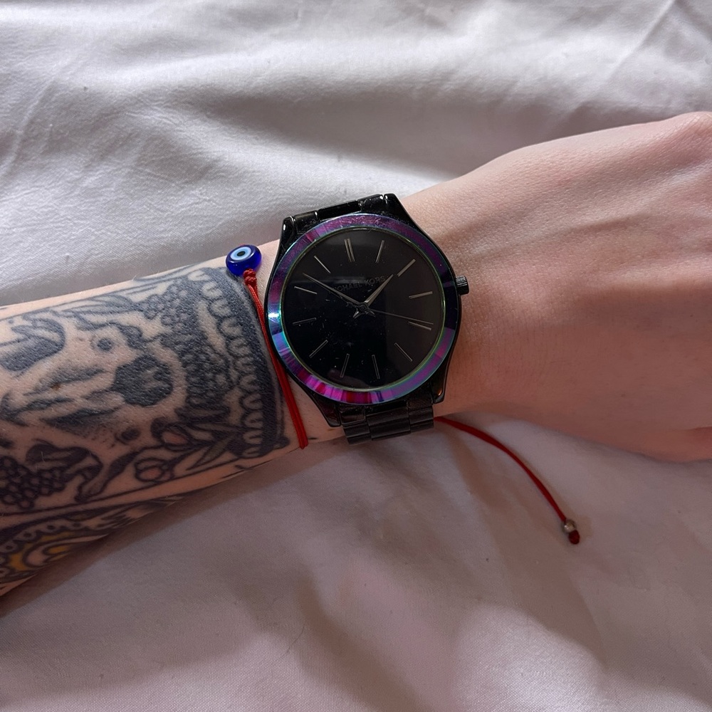 Michael Kors Slim Runway Black-Tone and Iridescent Watch